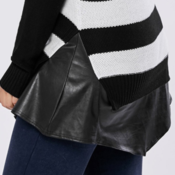 Plus Size Sweater w/ Vegan Leather Collar & Hem - Picture 7 of 8